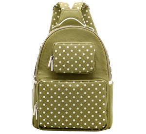 SCORE! Natalie Michelle Medium Polka Dot Designer Backpack  - Olive Green and White