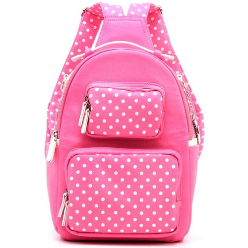 SCORE! Natalie Michelle Medium Polka Dot Designer Backpack - Pink and White