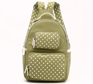 SCORE! Natalie Michelle Large Polka Dot Designer Backpack - Olive Green and White