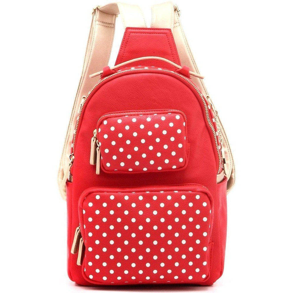 SCORE! Natalie Michelle Medium Polka Dot Designer Backpack - Red and Gold