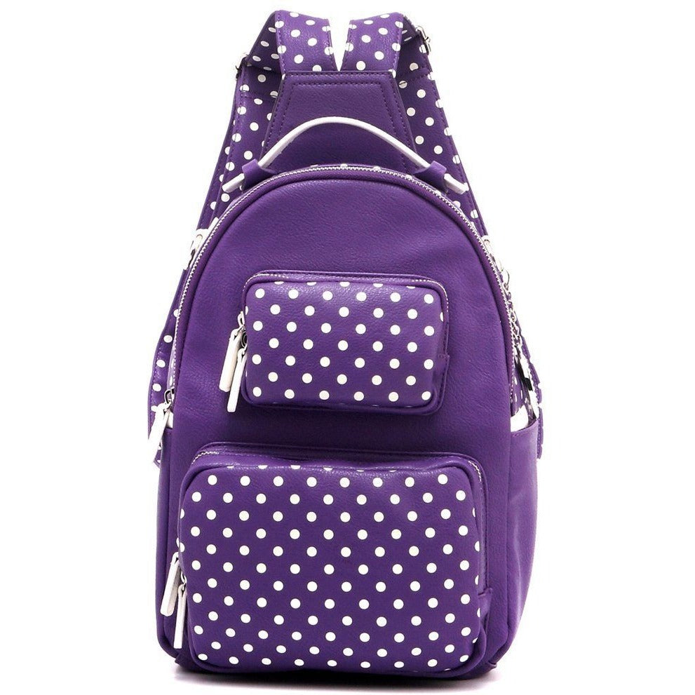 SCORE! Natalie Michelle Medium Polka Dot Backpack - Purple and White