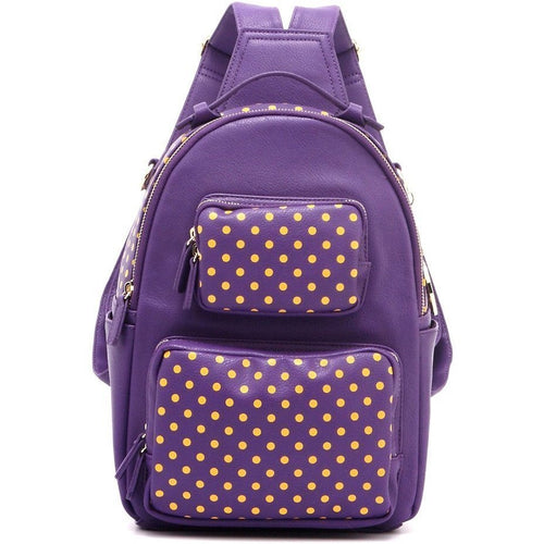 SCORE!'s Natalie Michelle Medium Polka Dot Designer Backpack- Purple and Gold Yellow