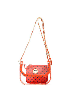 SCORE! Chrissy Small Designer Clear Crossbody Bag - Orange and Blue