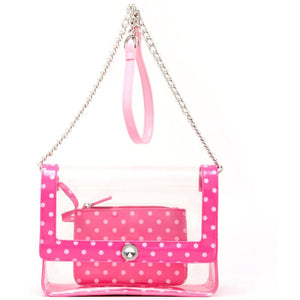 SCORE! Chrissy Medium Designer Clear Cross-body Bag -Fandango Pink and Light Pink