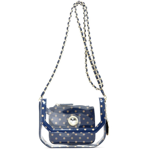 SCORE! Chrissy Small Designer Clear Crossbody Bag - Navy Blue and Gold