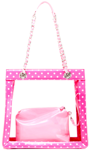 SCORE! Andrea Large Clear Designer Tote for School, Work, or Travel - Fandango Pink and Light Pink