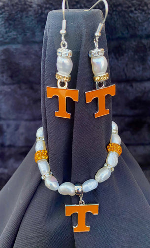 Tennessee Volunteers Logo Pearl Earrings and bracelet set 