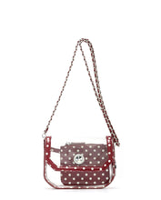 SCORE! Chrissy Small Designer Clear Crossbody Bag- Maroon and White