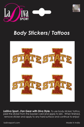 Iowa State University Cy Cyclones Cardinal Red and Gold Logo~Body, Face and Purse Sticker Tattoos