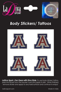 University of Arizona UA Wildcat A Red and Blue Logo~Body, Face and Purse Sticker Tattoos