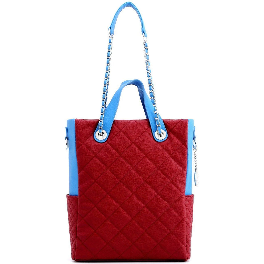 SCORE!'s Kat Travel Tote for Business, Work, or School Quilted Shoulder Bag - Maroon and Blue