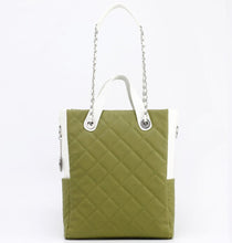 SCORE!'s Kat Travel Tote for Business, Work, or School Quilted Shoulder Bag - Olive Green and White